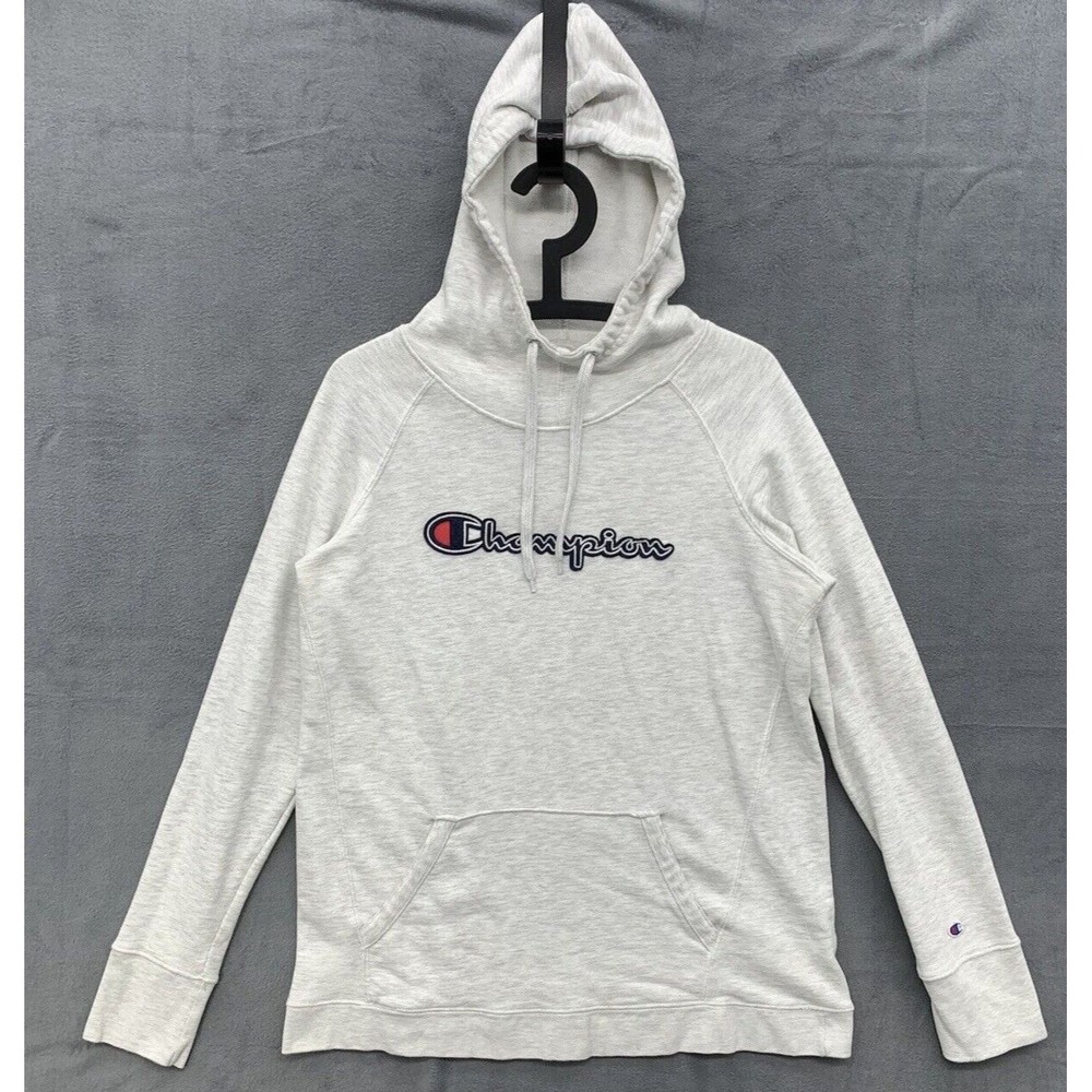 Champion Womens Big Logo Funnel Neck Hoodie Large Silver Gray Athletic Sport